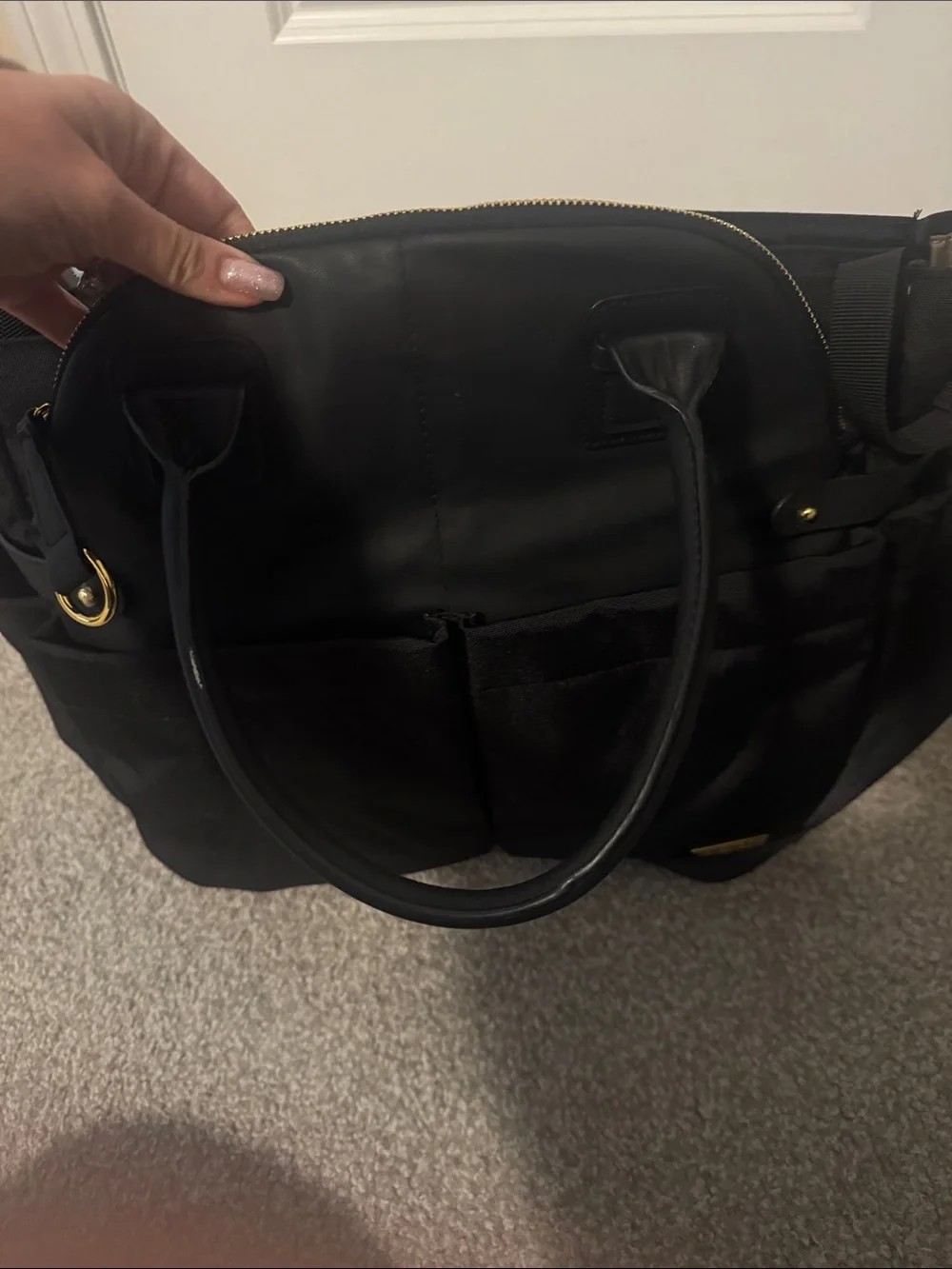 Black Skip Hop Bag with Gold Hardware